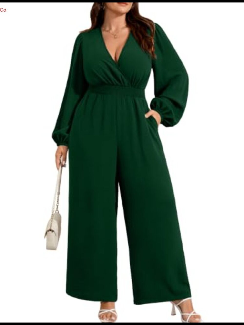 Plus Size Dressy Jumpsuit Long Sleeve V-Neck Wide Leg One Piece Romper Pockets